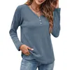 Chemisiers pour femmes hiver bouton col en V Henley chemises t-shirt décontracté manches longues tuniques tricotées t-shirts amples automne élégant femme