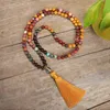 Chains 108 Mala Beads Bracelet Mookaite Jasper Beaded Necklace Black Obsidian African Turquoise Tassel Pendant Healing Balance