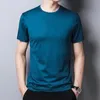 T-Shirts für Herren Seiden-T-Shirt Herren Rundhals Einfarbig Dünner Stil mit Eisseide Kurzarm Trend Edition Rückenshirt Laufen 230403