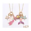 Arts And Crafts 2 Colors Kids Jewelry Mermaid Starfish Pendant Necklace Children Girl Long Chain Necklaces For Girls Gift M3901 Drop Dhcml