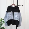 Kobiet Kobiet Autumn Winter 2023 Patchwork Denim Knit Kreigan Koreańska wersja luźna kurtka zagraniczna kurtka sweter