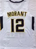 College Murray State Racers Jersey Ja Morant 12 Basketball University 셔츠 팀 Navy Blue 흰색 노란색 옐로우 컬러 자수 스포츠 팬 통기성 NCAA