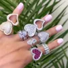 Cluster Ringe Voll Iced Out Bling Hohl Herz Ring Gold Silber Farbe 5A CZ Micro Pave Kubikzircon Ringe Hip Hop Punk Männer Frauen Schmuck 230403