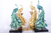 Decorative Objects Figurines Resin Crafts Creative Fashion Golden blue Peacock Ornaments Home Decoration Business Birthday Gift 230403