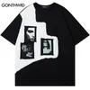 Hommes s T-shirts Hip Hop Punk Streetwear T-shirt Y2K Rétro Graphique Broderie Patch Patchwork Gothique T-shirt 2023 Mode Coton Surdimensionné Tee Top 230403