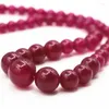 Pärlor Natural Beautiful Rose Red 6-14mm Round Jades Chain Necklace For Women Elegant Choker Chalcedony Stone 18inch M-91