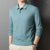Polos masculinos homens negócios casual básico camisa polo algodão poliéster misturado tecido confortável tops verde preto branco azul cinza t-shirts outono 2023