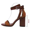 Chunky Heel Damen Knöchelriemen Gladiator Sandalen Damen Retro-Stil Sommerschuhe Mode Damen Flock Sandalias De Mujer 230403