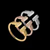 Projektant Titanium Steel Grave Shell Diamond Love T Ring Gold Sier Rose Rings Women Girl Wedding Biżuter