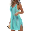 Women's Swimwear Summer Cutout Beach Tank Top Sexy Bikini Outer Cover Up For Ladies Sleeveless V-Neck Mid Length Dress Knitted Beach Dress 230403