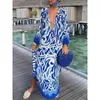 Casual Dresse Sexy Deep V Neck Maxi Bohemian Lantern Sleeve Printed Long Dress Female Vintage Holiday Loose Beach Cover Up Robe 230403