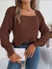 Femmes tricots automne hiver décontracté couleur unie femmes pull col carré pâte frite torsions lanterne manches femme tricot pull