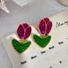 Kolczyki Dangle S925 Srebrna igła Vintage Middle Court Purple Green Jelly Glass Stud Tulip Tulip