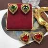 Stud -oorbellen Love Heart Green Red Glass Jewelry Luxury Femme Girls Pendientes Accessoires