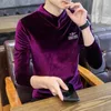 Męskie koszulki królewskie niebieskie golf luksusowy aksamit na męskie menu dekolt zamek błyskawiczny Slim Fit Elegancki fioletowy jumper 2023 Odzież