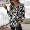 Damenblusen Gestreifte Damenhemden Loose Fit Zebramuster Mode Lässig Lange Ärmel Für Frühling Sommer Weibliche Chiffon Revers Tops