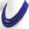 Zincirler el iplikçikleri düğümlü kolye 5x8mm mavi safir yüzlü boncuklar Jade 3Rows 17-19inch moda takı