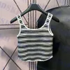 Womens Striped Tanks Classic Knitted T Shirt Round Neck Strap Tank Top Ladies Cropped Tops Clothing