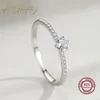 Solitaire Ring Ailmay Real 925 prata esterlina simples redonda de zircão transparente para mulheres Classic Luxury Wedding Acessórios Jóias 230403