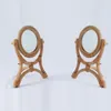 Mirrors Hand-Woven Table Makeup Mirror With Stand Rack Natural Rattan Dressing Retro Desktop Vertical Flip Handmade Round