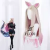 Catsuit Costumes NEW LOL KDA the Nine-tailed Fox Ahri Cosplay Long Straight Wig Halloween Party Full Suit