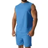 Tracksuits masculinos colete de cor sólida conjunto de duas peças para homens verão sem mangas terno esportivo casual camisa fina