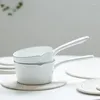 Patelnie 1.3L w stylu japońsku biały ceramika mleko garnek kuchenny kuchenna patelnia rondel z jedzeniem z długim uchwytem