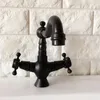 Rubinetti per lavandino del bagno Rubinetto per lavabo / Foro singolo Montaggio su piano Bronzo lucidato a olio nero 2 maniglie a croce Miscelatori con bocca girevole Tnf362