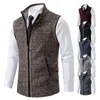 Gilets pour hommes Gilet tricoté sans manches pour hommes pull en laine velours cardigan à fermeture éclair pulls rabattus col roulé Sweatercoat tricot gilet 231102