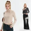 Pulls pour femmes 2023 Style américain Vintage demi-col roulé pull tricoté automne taille haute Midriff hauts filles mince manches longues