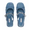 Pantofole in tessuto denim 71620 sandali blu catene metalliche estate donna tacchi alti di punta di punta medica sandalias mujer mary janes scarpe 230403