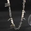 Choker Imitation Pearl Splicing Chains With Stone And Spike Short Necklace Men Trendy Beaded Collar On Neck Accessories Fashion