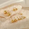 Brincos de argolas elegantes simples 18k marinho redondo bead 304 aço inoxidável ouvido pós para mulheres jóias de moda