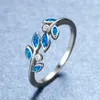 Wedding Rings Simple Female Blue White Opal Ring Classic Silver Color For Women Vintage Crystal Bridal Leaf Thin Engagement