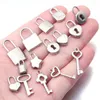 Pendentif colliers 5 pièces/lot en acier inoxydable coeur serrure clé charmes Couple cou pendentifs pour bricolage Punk Goth collier Bracelet bijoux Makings