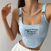 Women's Tanks Print Letter Short Tank Tops Irregular Crop Top Y2k Summer Buckle Vest Boob Tube Embroidery Suspenders With Bra Pad