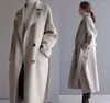 Trench da donna Cappotto invernale da donna Elegante moda Casual Lana spessa Beige Giacca lunga con lacci Donna nera con Blet