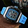 Fashion Luxury Watch Six Pin Quartz Timing Função Completa Running Watch Brand Tonneau Relógio legal Relloj Hombre