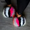 Slippers Fluffy Raccoon Fur Slippers Shoes Women Fur Flip Flop Flat Furry Fur Slides Outdoor Sandals Fuzzy Slippers Woman Amazing Shoes 231102