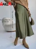 Jupes Femmes longue jupe en Satin Midi élégant taille haute vert automne bureau a-ligne solide Vintage soie violet jupe pour les femmes 230403
