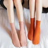 Women Socks 5pairs Japanese Loose High School Girls Harajuku Long Cute Solid Colors Knitting Striped Cotton Women's Sock