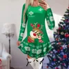 Casual Dresses Christmas for Women Elk Print Långärmad mini klänning Autumn Winter Fashion Ladies Holiday Year 2024