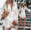 Women's Swimwear Summer Lace Women Sexy Crochet Bikini Cover Up Floral White Black Swimwear Beach Suit Summer Dress Tops 230403