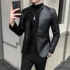 Men's Leather Faux Fashion Casual Boutique Suit Jacket Male Solid Color Business Collar PU Blazers Dress Coat S 3XL 231102