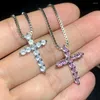 Choker 2023 Fashion Silver Plated White Pink Cubic Zirconia CZ Small Cross Pendant Wholesale Hip Hop Men Classic Necklace Jewelry