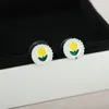 Boucles d'oreilles mignonnes pour femmes, petite fleur ronde, jaune, rose, vert, mariage, breloque, perle blanche, résine