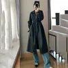 Vestes de printemps en cuir PU pour femmes, élégantes, noires, longues, Faux Trench-Coat, vêtements féminins, 2024