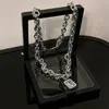 Choker Hip Hop Square Zircon -halsband för män Kvinnor Titanium Steel Man Pendant Sweater Chain Jewelry Charm Kpop Unisex Accessories
