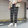 Men's Pants Oversized Trousers Men Black Plaid Harem Korean Cotton Stretch Male Urban Sweatpants Hip Hop Clothing Plus Size245E