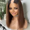 Ombre Dark Chocolate Brown Wigs Light Yaki Straight U Part Wig 100% Human Hair Glueless Kinky Straight Women V Part Wigs 1x4 Opening